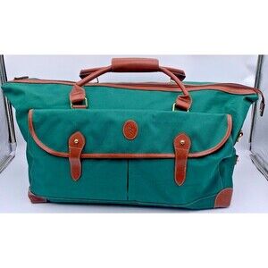 VTG Polo Ralph Lauren Fragrance Large Green Duffle Brown Pony Travel Weekender